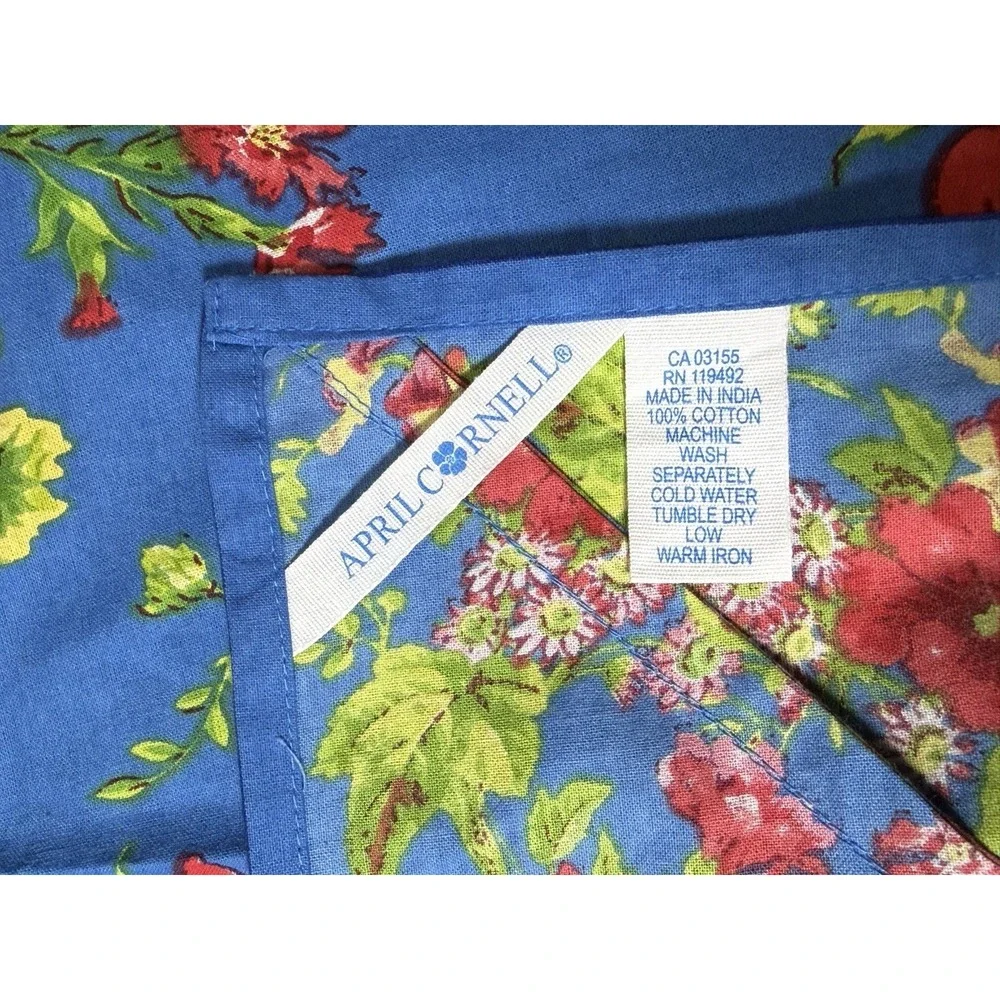 April Cornell Graceful Garden Tablecloth Blue Floral Cloth‎ Square 36x36 Cottage